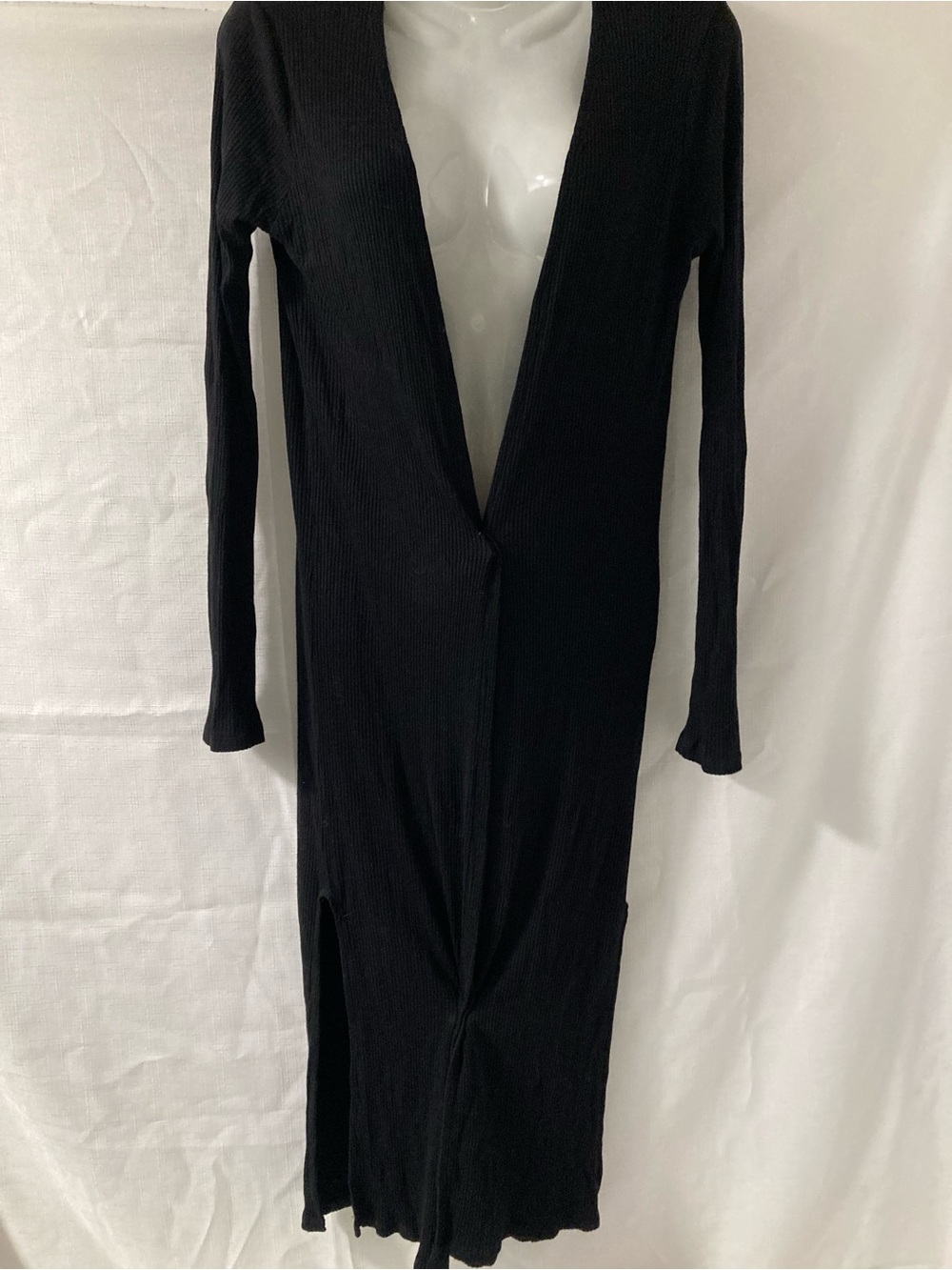 Pentagone Black Long Open Front Cardigan Duster Fringe S